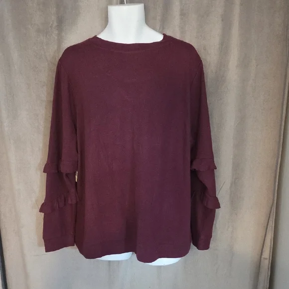 NWT Rafaella 3X Maroon Ruffle Sleeve Sweater - Picture 2 of 5